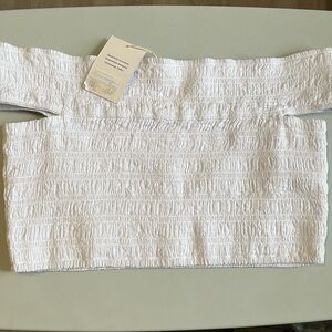 Everlane White Smocked Crop Top